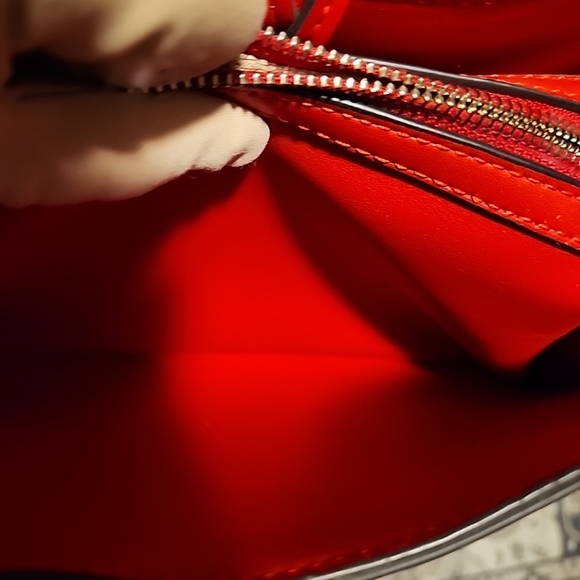 Calvin Klein NWOT shoulder monogram red/brown bag with logo charm,inside pockets - Picture 11 of 16